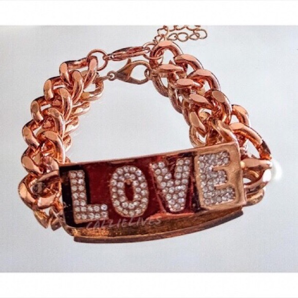 Rose Gold "Love" Chain Link Bracelet Rhinestones💥 - Picture 2 of 4